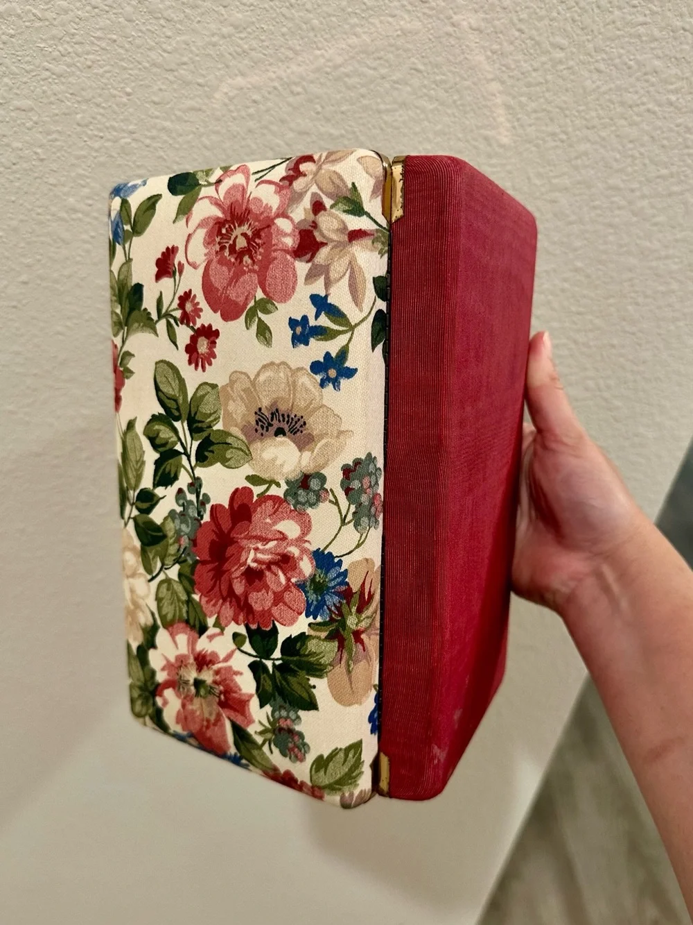 Vintage Floral Jewelry Box Travel Organizer Mirror Fabric Case